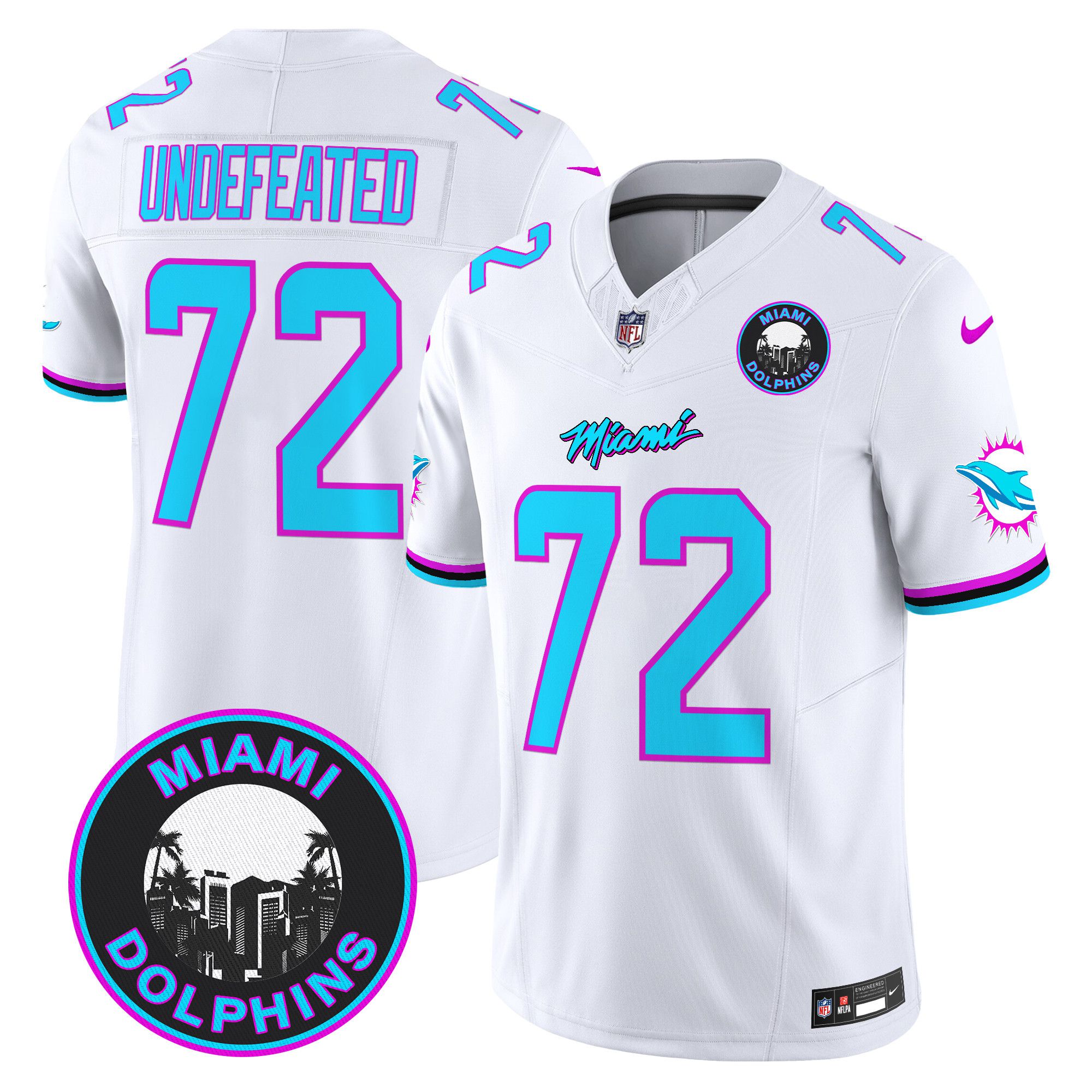 Men Miami Dolphins #72 Undefeated White 2024 Nike Vapor Limited NFL Jersey